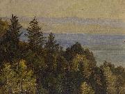 Carl Gustav Carus Blick uber einen bewaldeten Abhang in weite Gebirgslandschaft painting
